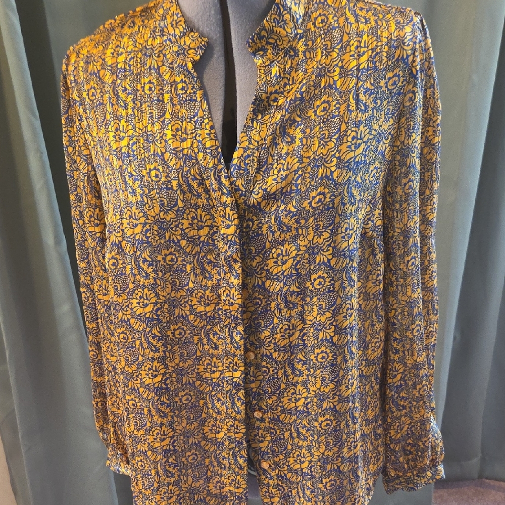 MELLODAY Yellow and Blue Floral Top